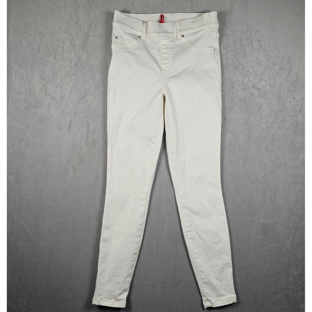 Spanx Ankle Skinny Jeans Womens Medium White Pull On Stretch Denim Shaping